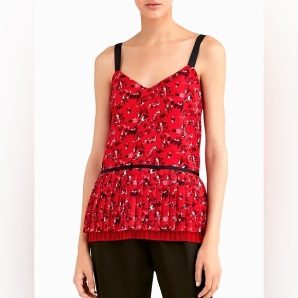 JASON Wu Grey • cadmium red v-neck printed silk pleated cami - Picture 1 of 11